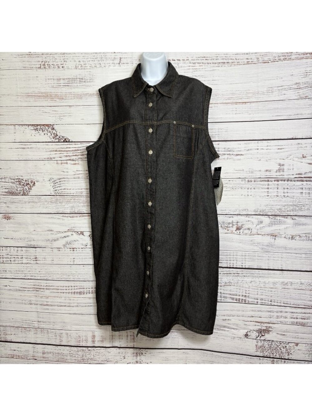 Denim & Co Dark Wash Button Front Sleeveless Denim Dress